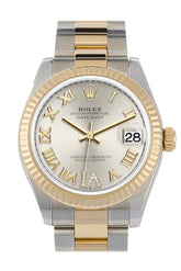 Rolex Datejust 31 Silver Large Vi Set With Diamonds Dial Fluted Bezel 18K Yellow Gold Two Tone Watch